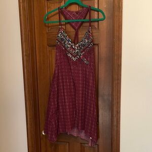 Prana Burgundy Mini Dress with Patterned Accents
